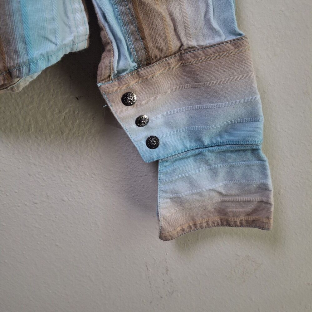 Panhandle Slim Stripe Western Shirt Women XS Diamond Pearl Snap Turquoise  Rodeo - Picture 13 of 15